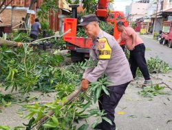Bhabinkamtibmas Bantu Dinas LH Lakukan Pembersihan Dahan Pohon di Pinggir Jalan 